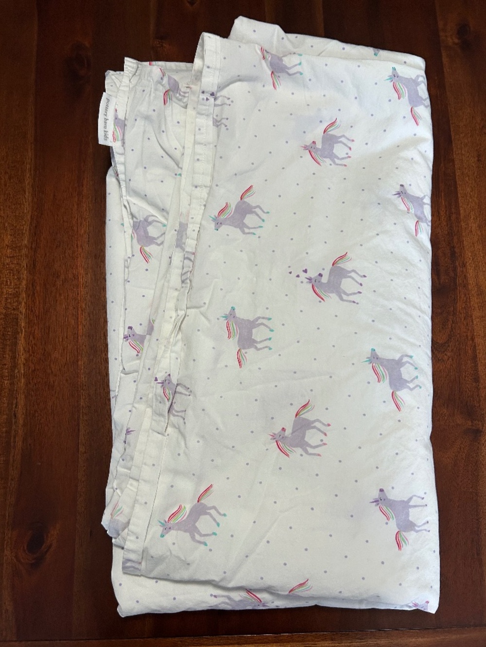 Pottery Barn Kids Full Size Purple Unicorn Organic Cotton Percale Flat Bed Sheet